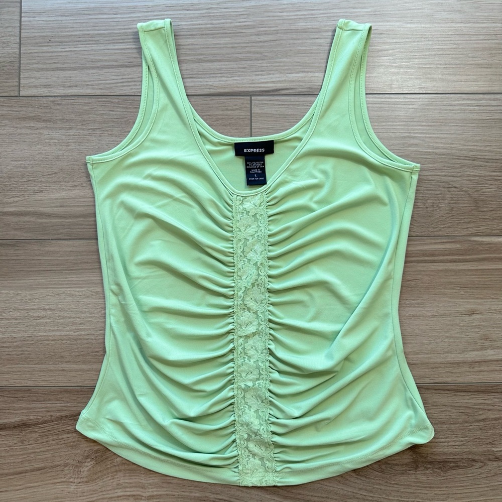 Vintage Y2K Express Light Green Ruched Sleeveless Tank Top